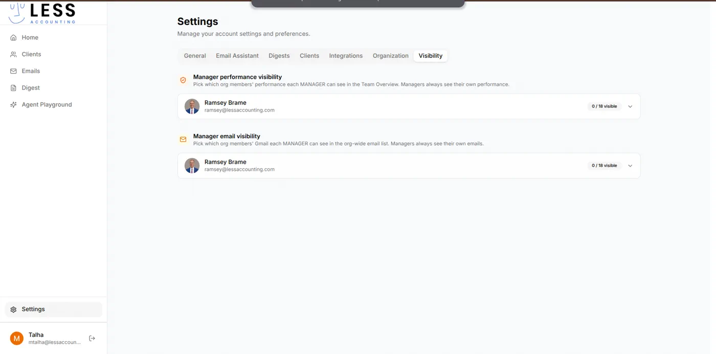 Manager visibility controls separated from role: which members each Manager can see